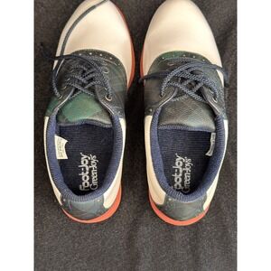 FootJoy Greenjoys Golf Shoes Saddle Size‎ 7M Green Plaid Orange Bottom Lace Up